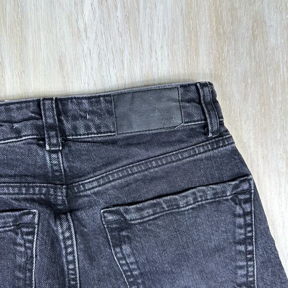 Zara Black Dark Wash Wide Leg High Rise Button Fly Denim Casual Trendy Jeans 0 - Picture 8 of 14